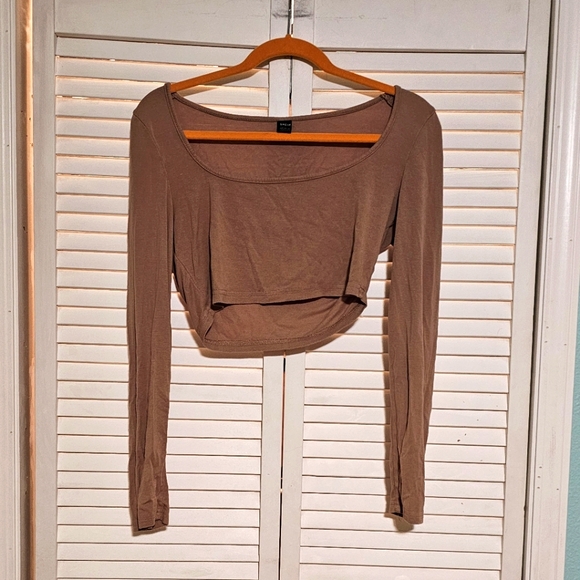 SHEIN Scoop Neck Knit Tan Crop Top Size Large - Picture 1 of 5